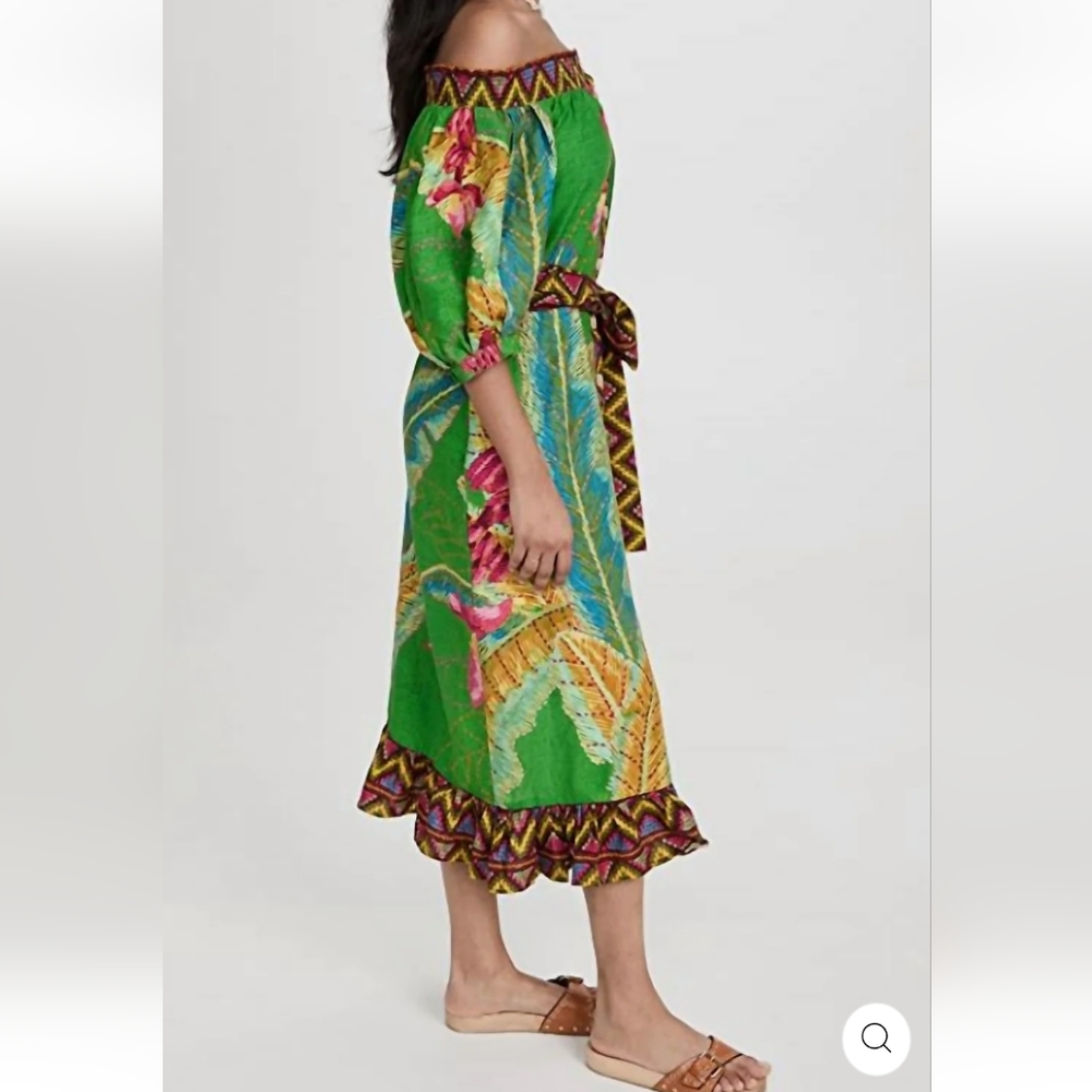 FARM Rio Banana Leaves off the shoulder midi dress